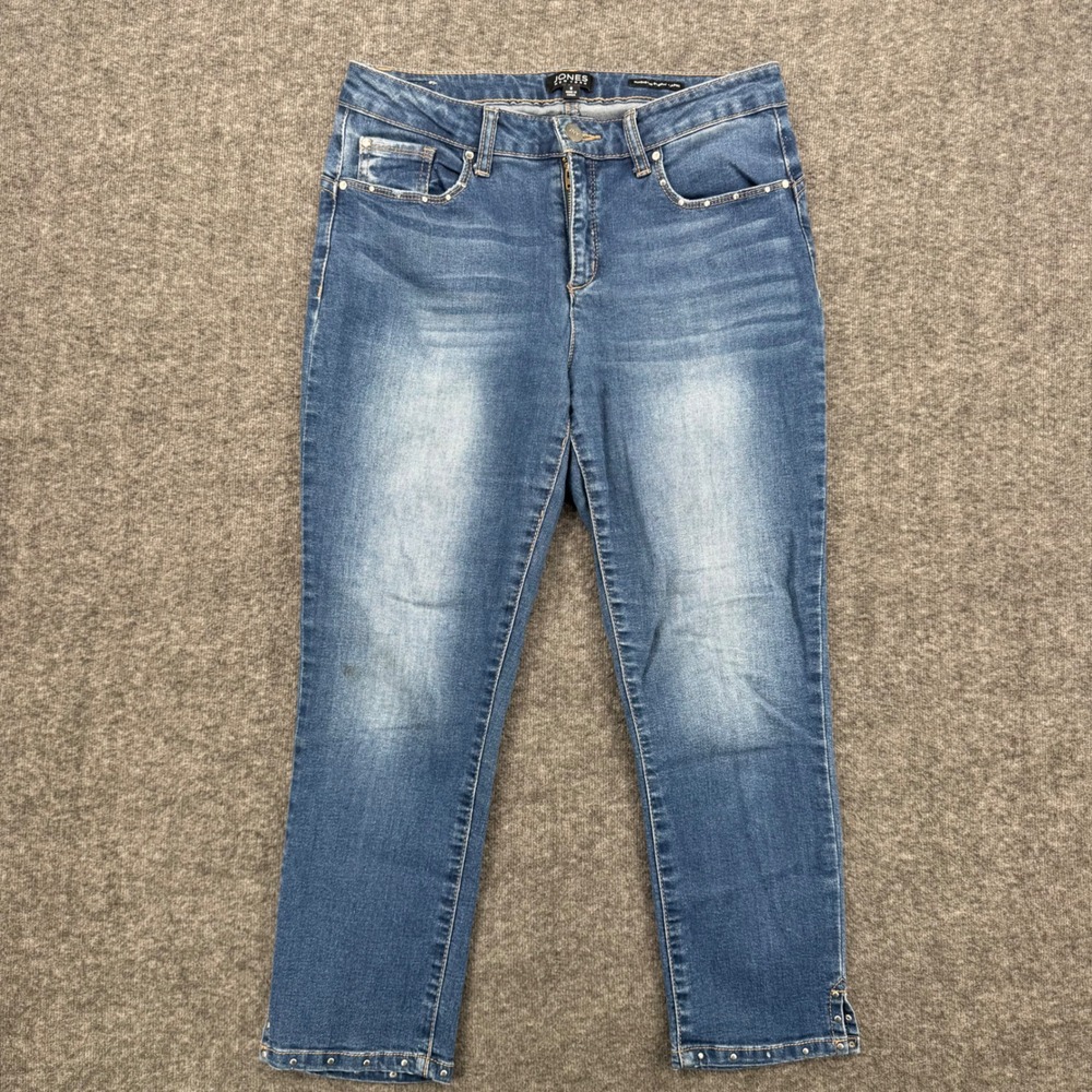 Jones New York Madison Skinny Capri Jeans Blue Studded Cropped Denim Size 6